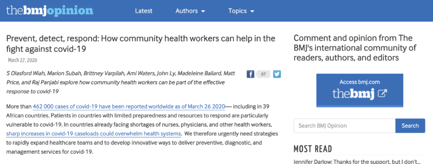 Prevent, Detect, Respond: How Community Health Workers can Help in the Fight against COVID-19