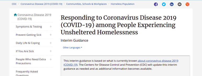 Responding to Coronavirus Disease 2019 (COVID-19) among People Experiencing Unsheltered Homelessness