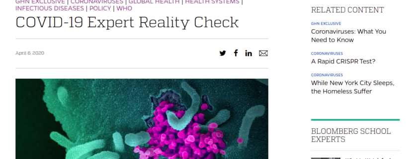 Johns Hopkins Bloomberg School of Public Health Global Health Now COVID-19 Expert Reality Check