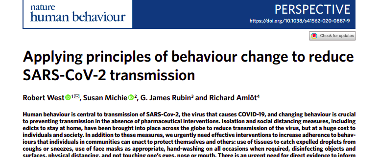 Applying principles of behaviour change to reduce SARS-CoV-2 transmission