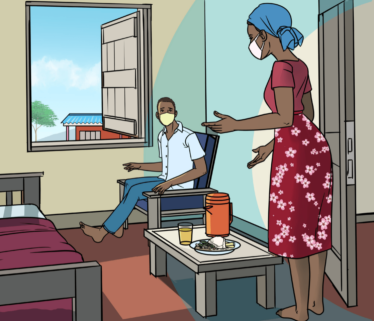 A drawing of a health care worker visiting a patient