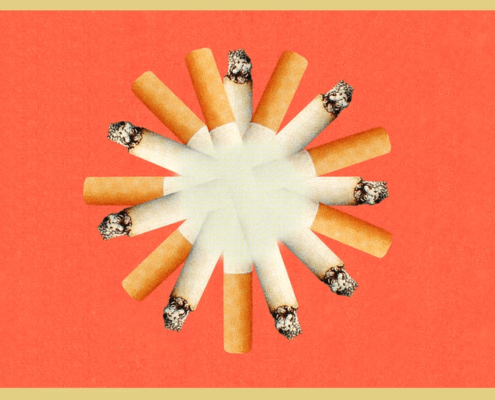 Cigarettes arranged to look like a virus. Photo credit: Getty; The Atlantic