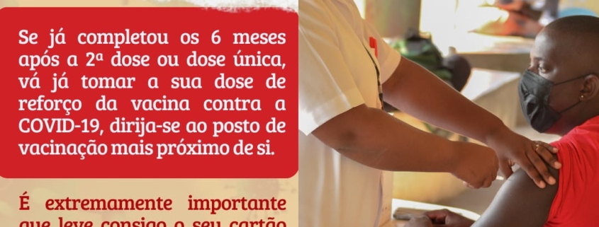 Poster in Portuguese explaining the importance of a COVID booster shot